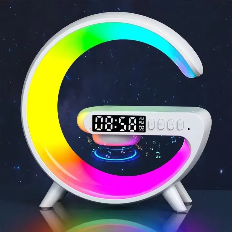Multifunction RGB Light Bluetooth Speaker Alarm Clock 15W Wireless Charger Stand Pad for Iphone Samsung Fast Charging Station