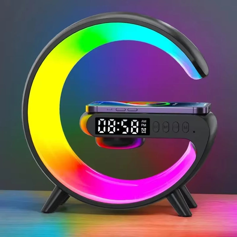 Multifunction RGB Light Bluetooth Speaker Alarm Clock 15W Wireless Charger Stand Pad for Iphone Samsung Fast Charging Station